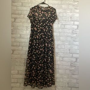 Black short sleeve AUW dress with pink flowers